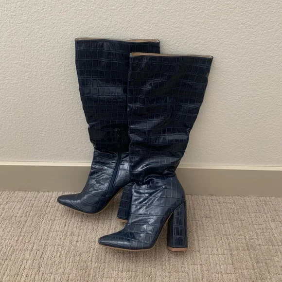 Missguided Shoes Missguided Blue Snakeprint Boots Poshmark
